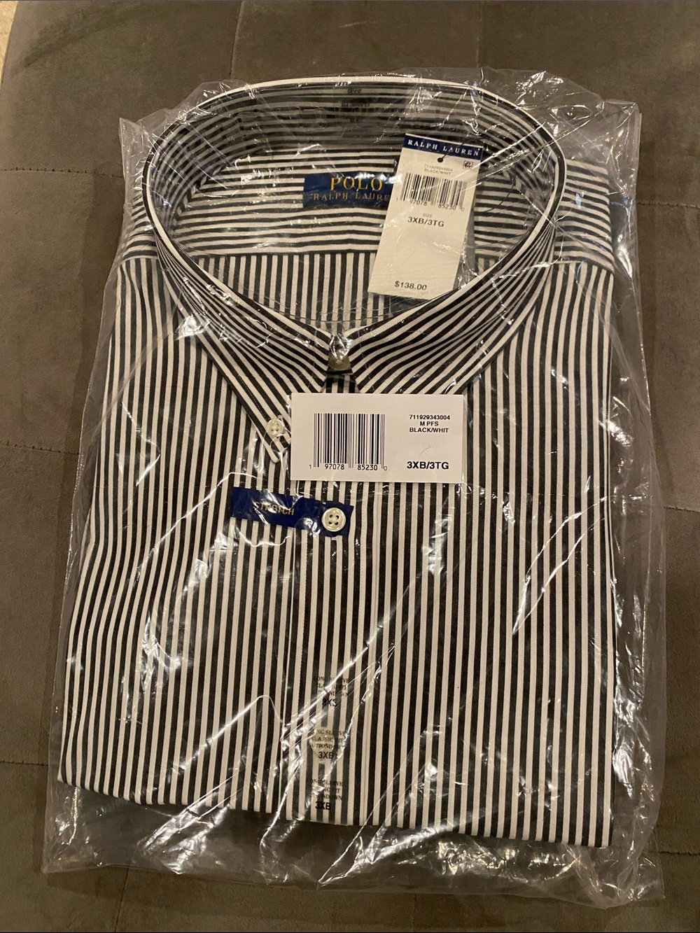 Polo by Ralph Lauren Black and White Vertical Stripe Dress Long-sleeve Shirt